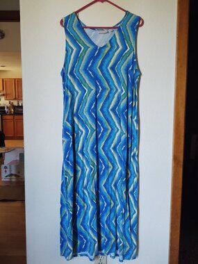 Belle Kim Gravel ZigZag V Neck Summer Knit Dress Size Petite Large Turquoise